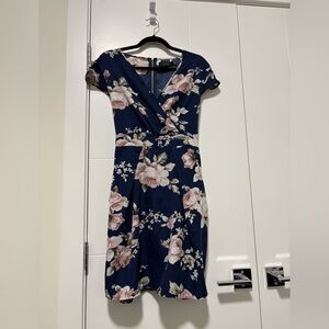 Angel Navy Midi Dress with Pink Floral Print